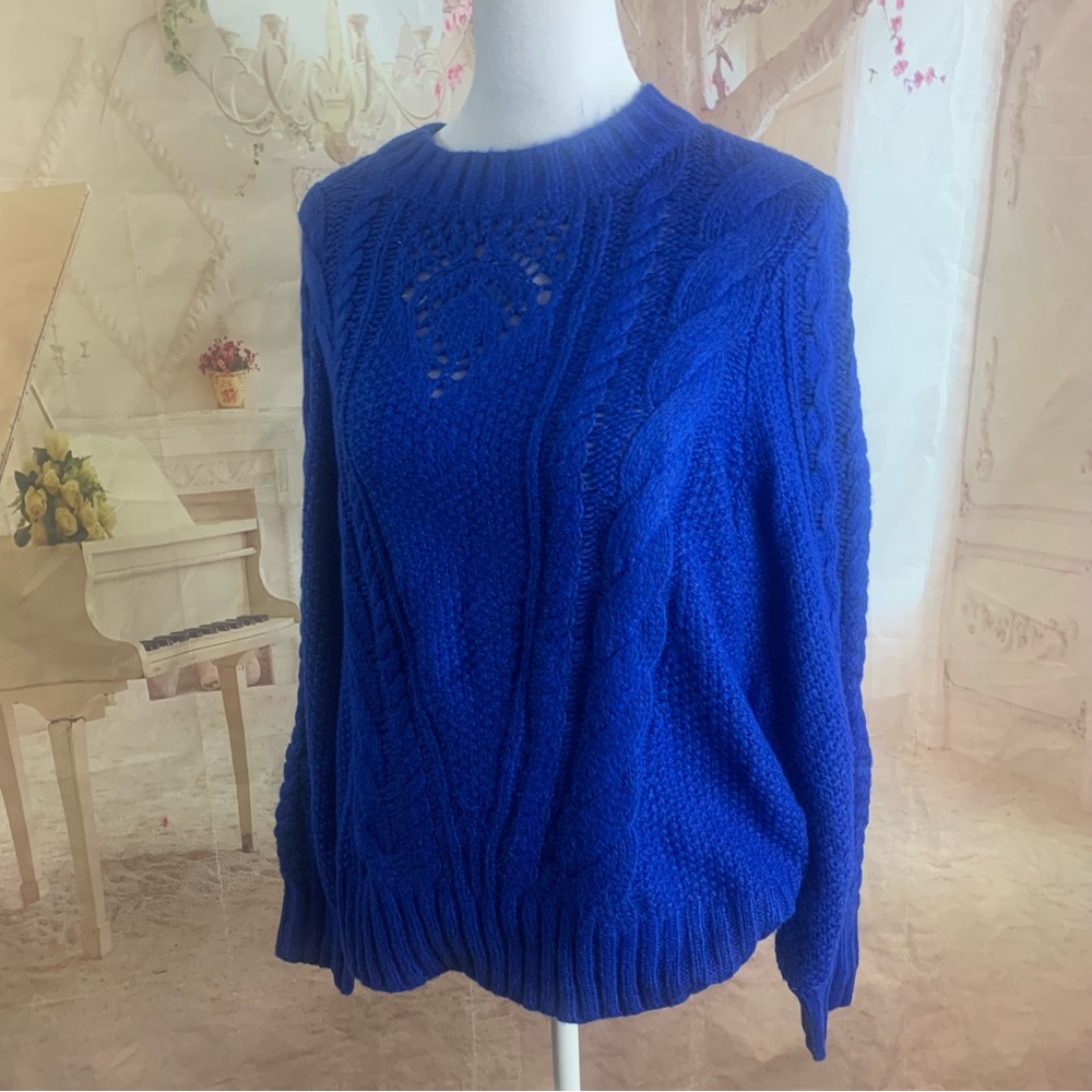 NEW Talbots Deep Blue Cable Knit Sweater
